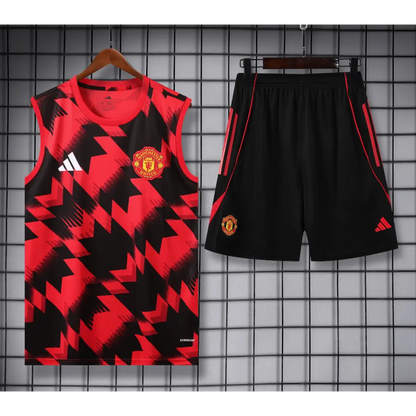 Kit Entraînement Manchester United Noir & Rouge Rayé 2025/2026