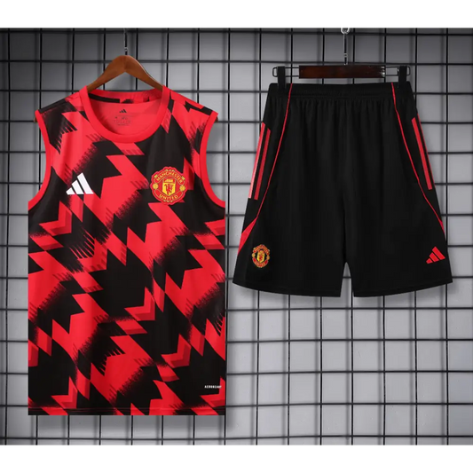Kit Entraînement Manchester United Noir & Rouge Rayé 2025/2026